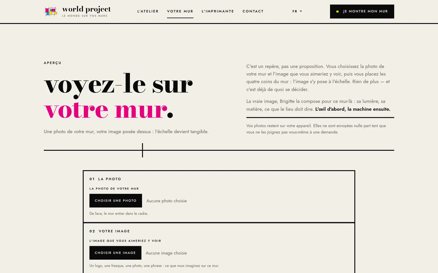 Page « Votre mur » de worldproject.be : le simulateur qui pose une image sur la photo d'un mur